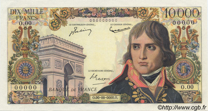 10000 Francs BONAPARTE FRANCIA  1955 F.51.00Ed FDC