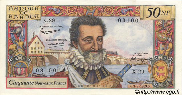 50 Nouveaux Francs HENRI IV FRANCIA  1959 F.58.03 AU