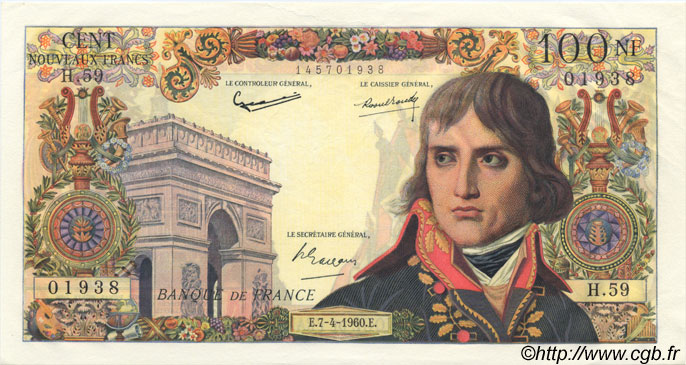 100 Nouveaux Francs BONAPARTE FRANCE  1960 F.59.06 UNC-