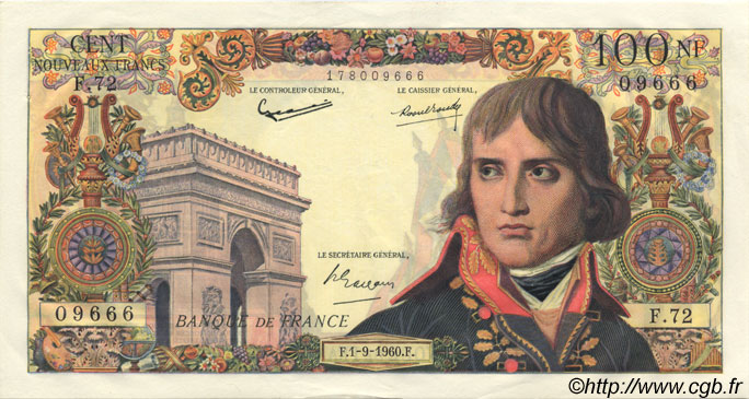 100 Nouveaux Francs BONAPARTE FRANCE  1960 F.59.07 XF+