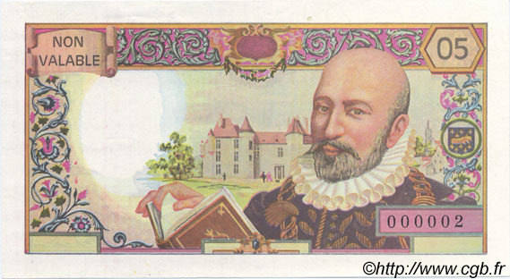 05 Francs MONTAIGNE échantillon FRANCE  1987 EC.1987.01a AU
