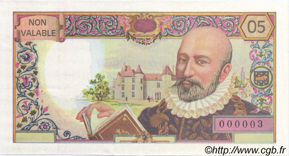 05 Francs MONTAIGNE échantillon FRANCE  1987 EC.1987.01a AU