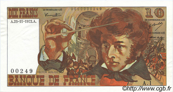 10 Francs BERLIOZ FRANCE  1972 F.63.01A1 UNC-