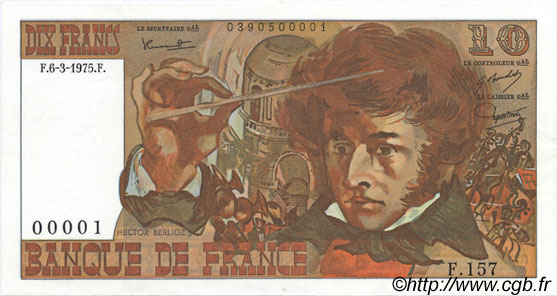 10 Francs BERLIOZ FRANCE  1975 F.63.09 UNC-