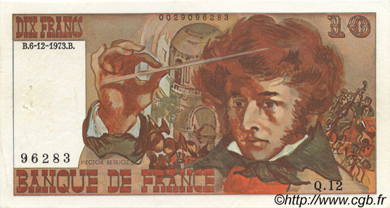 10 Francs BERLIOZ sans signatures FRANCE  1973 F.63bis.01 XF