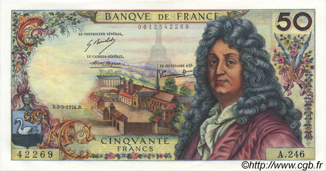 50 Francs RACINE FRANCIA  1974 F.64.27 SPL+ a AU