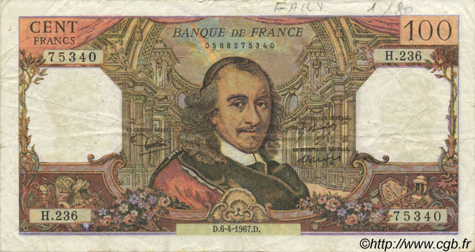 100 Francs CORNEILLE FRANCE  1967 F.65.17 TB+