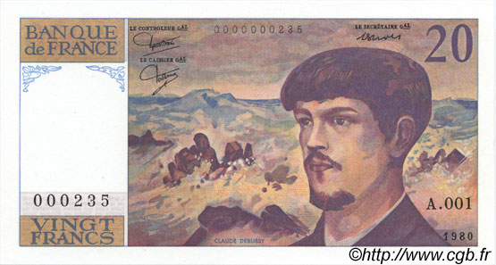 20 Francs DEBUSSY FRANCE  1980 F.66.01A1 UNC