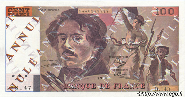 100 Francs DELACROIX imprimé en continu FRANKREICH  1990 F.69bis.01Ec fST+