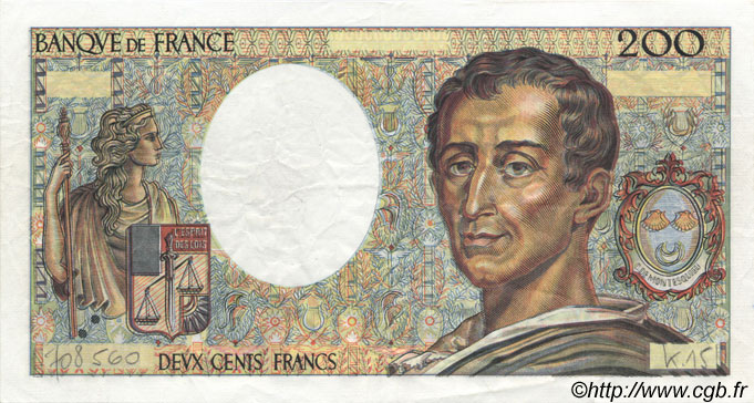 200 Francs MONTESQUIEU FRANCIA  1983 F.70.03 BB to SPL