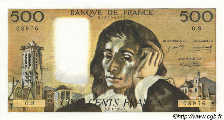 500 Francs PASCAL FRANCIA  1969 F.71.03 SC