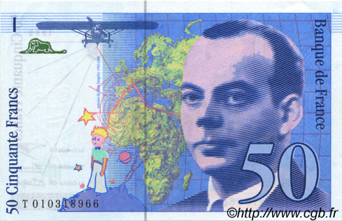 50 Francs SAINT-EXUPÉRY Sans STRAP FRANCIA  1993 F.72f4.02 q.FDC