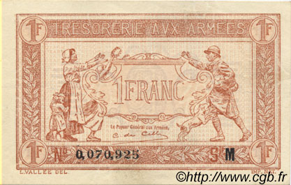1 Franc TRÉSORERIE AUX ARMÉES 1917 FRANKREICH  1917 VF.03.13 VZ