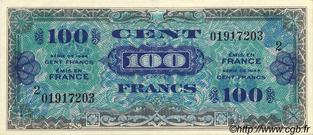 100 Francs DRAPEAU FRANCIA  1944 VF.20.02 SC