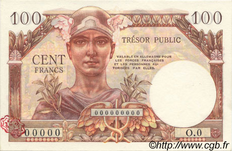 100 Francs TRÉSOR PUBLIC Épreuve FRANCIA  1955 VF.34.00Ed FDC
