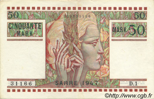 50 Mark SARRE FRANCE  1947 VF.48.01 pr.SPL