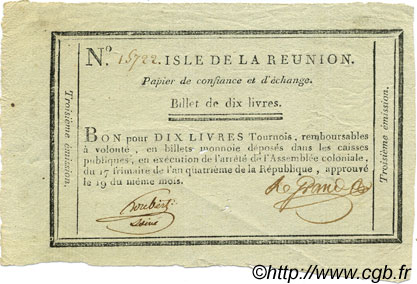 10 Livres Tournois ISLES OF FRANCE AND BOURBON  1795 P.-- XF
