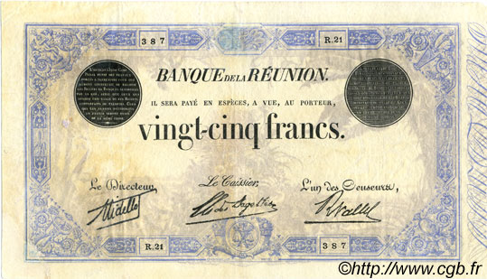 25 Francs REUNION ISLAND  1929 P.18 VF
