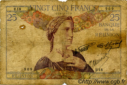 25 Francs REUNION INSEL  1938 P.23 GE