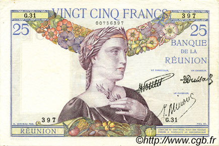 25 Francs ISLA DE LA REUNIóN  1940 P.23 MBC+ a EBC