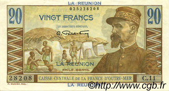 20 Francs Émile Gentil REUNION  1946 P.43a XF+