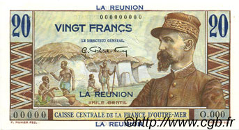 20 Francs Émile Gentil REUNION ISLAND  1946 P.43s UNC