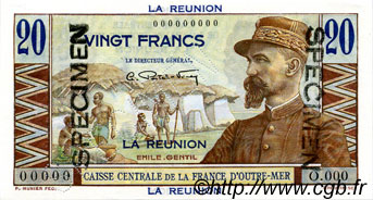 20 Francs Émile Gentil REUNION INSEL  1946 P.43s ST