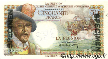 50 Francs Belain d Esnambuc REUNION ISLAND  1946 P.44s UNC-