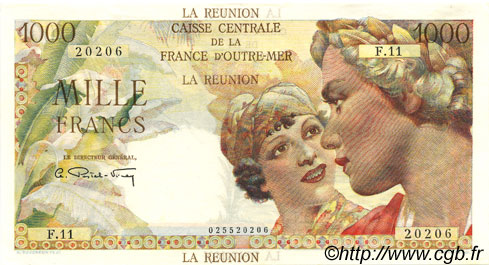 1000 Francs Union Française ISOLA RIUNIONE  1946 P.47a AU+