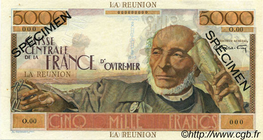 5000 Francs Schoelcher ISOLA RIUNIONE  1946 P.48s q.AU