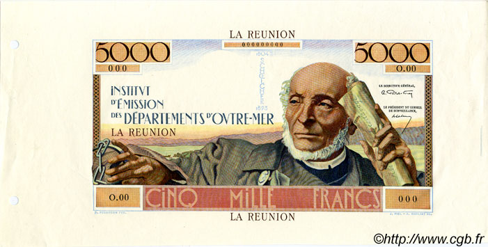 5000 Francs Schoelcher REUNION  1960 P. UNC