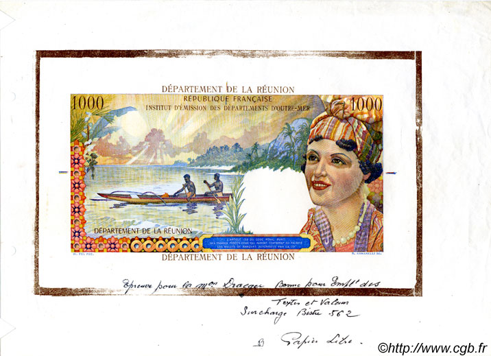 1000 Francs Union Française REUNION  1964 P.52s AU