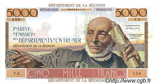 5000 Francs Schoelcher ISLA DE LA REUNIóN  1964 P.53 EBC+