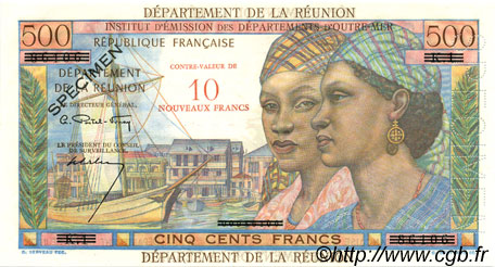 10 NF sur 500 Francs Pointe à Pitre REUNION ISLAND  1967 P.54s UNC-