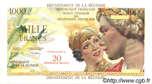 20 NF sur 1000 Francs Union Française ISOLA RIUNIONE  1967 P.55s FDC