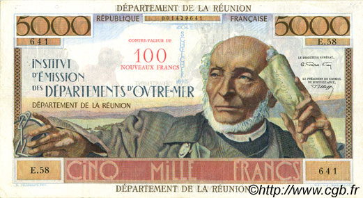 100 NF sur 5000 Francs Schoelcher ISLA DE LA REUNIóN  1971 P.56b MBC+