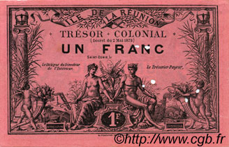 1 Franc REUNION INSEL  1886 P.09var VZ+
