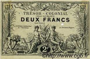 2 Francs REUNION INSEL  1886 P.10 VZ+