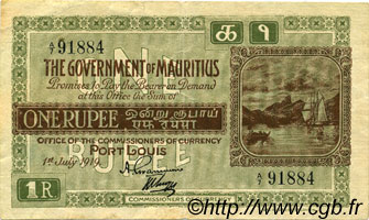 1 Rupee MAURITIUS  1919 P.19 MBC