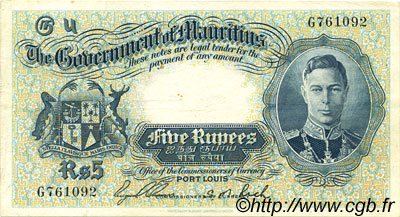 5 Rupees MAURITIUS  1937 P.22 VF+