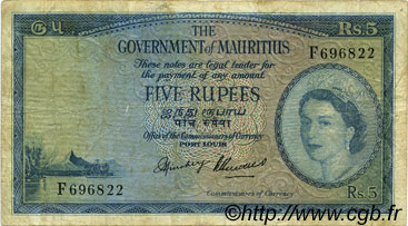 5 Rupees MAURITIUS  1954 P.27 BC
