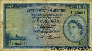 5 Rupees MAURITIUS  1954 P.27 F
