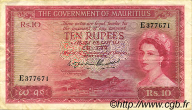 10 Rupees ISOLE MAURIZIE  1954 P.28 BB