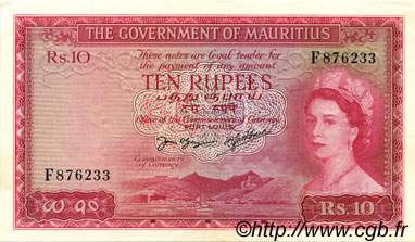 10 Rupees MAURITIUS  1954 P.28 XF+