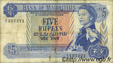 5 Rupees MAURITIUS  1967 P.30a RC+
