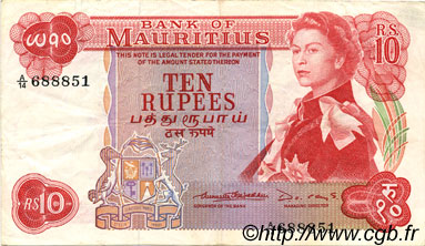10 Rupees MAURITIUS  1967 P.31b VF+