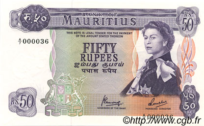50 Rupees MAURITIUS  1973 P.33c SC+