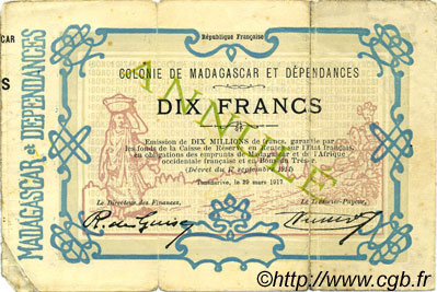 10 Francs MADAGASCAR  1917 P.002 BC
