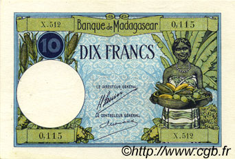 10 Francs MADAGASCAR  1926 P.036 XF