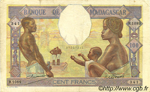 100 Francs MADAGASCAR  1948 P.040 MBC